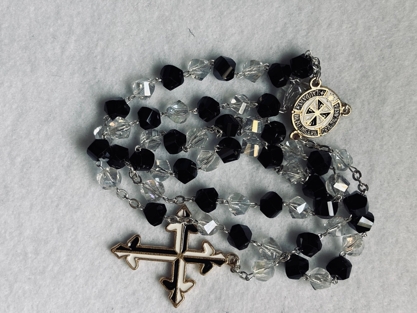 Rosary Black-White Clear Crystal