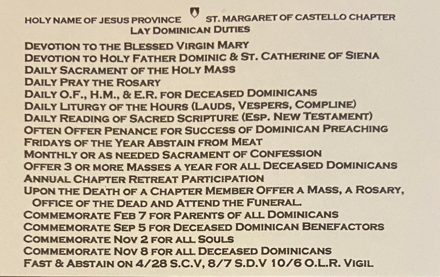 Duties for Lay Dominicans