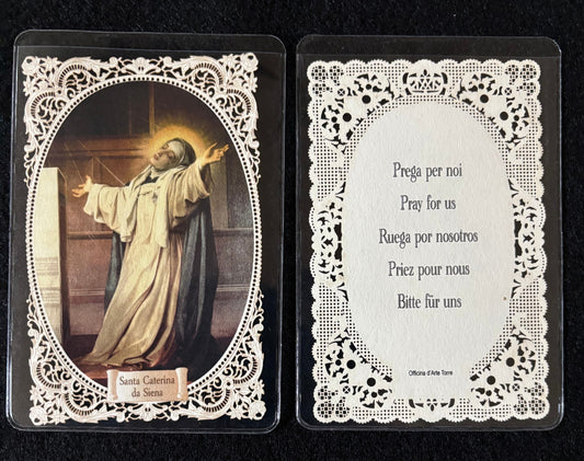 Holy Card: Lace border St. Catherine