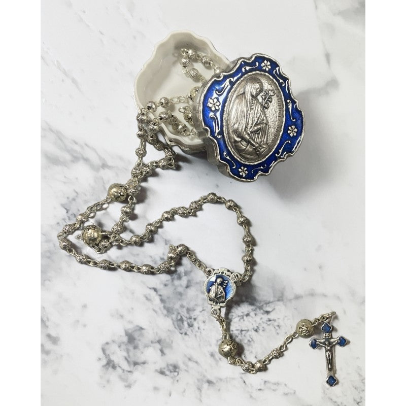 Rosary: Silver-Blue Medal Case, Silver Rosary
