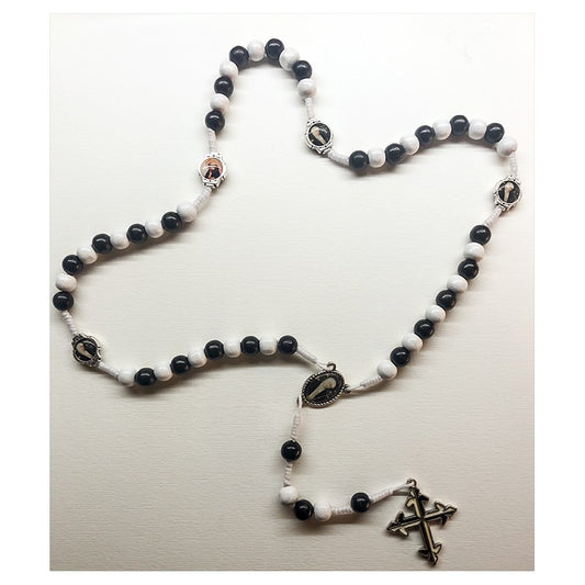 Rosary Wooden Bl/wht - colored medals