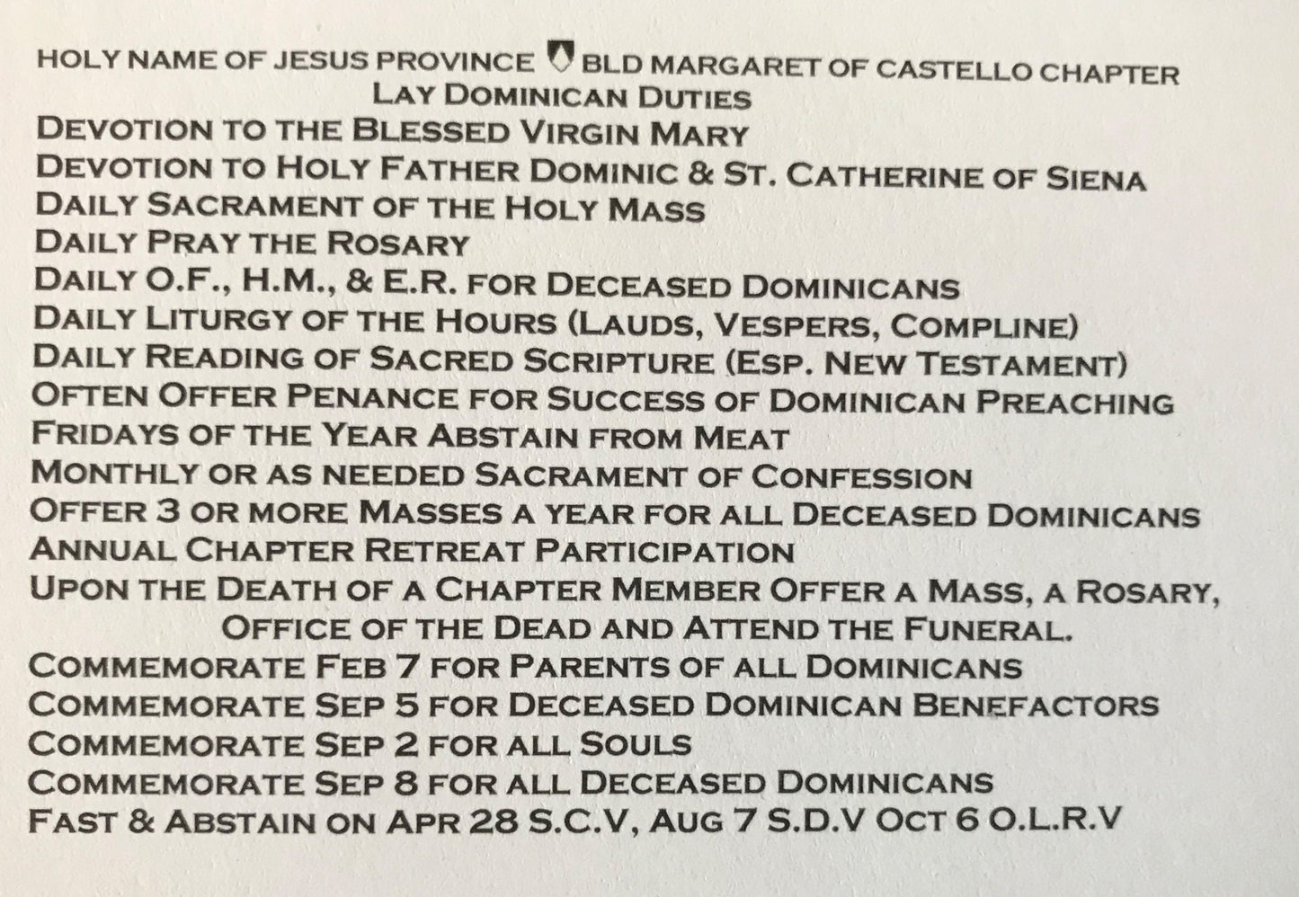 Duties for Lay Dominicans